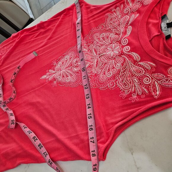 Sleeveless B.L.E.U. Red Tunic Top Medium Rhinestone Accents - Picture 6 of 7